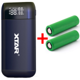 Xtar PB2S - Li-Ion Akku Reise-Ladegerät + Powerbank inkl. 2 Sony Konion VTC5A Akkus